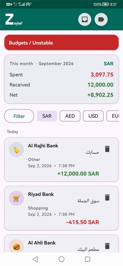 ZayKaf dashboard