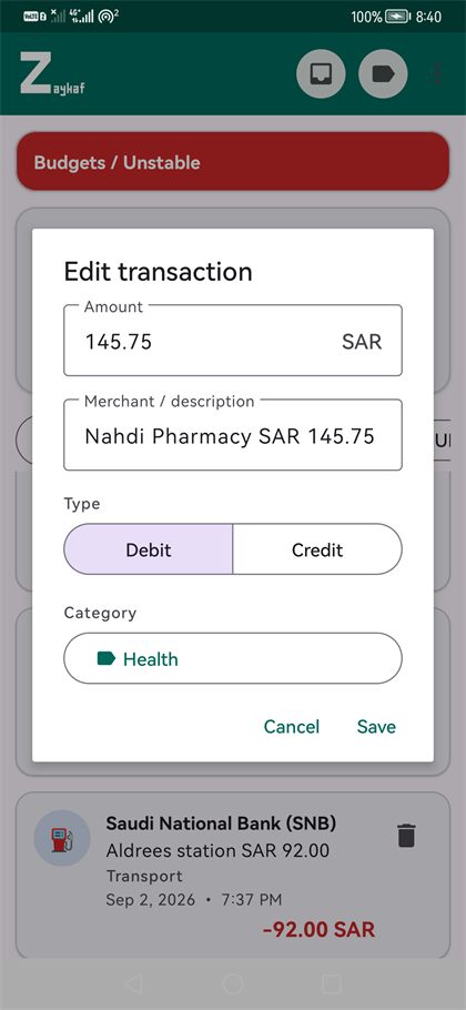 Edit transaction dialog