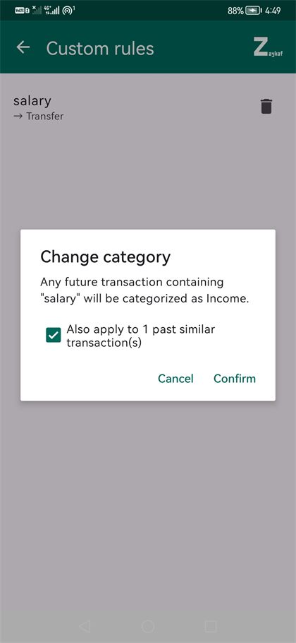 Changing a custom rule's category