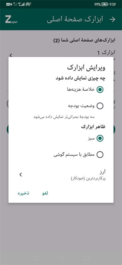 گزینه‌های ابزارک