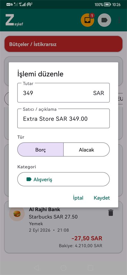 İşlem düzenleme penceresi