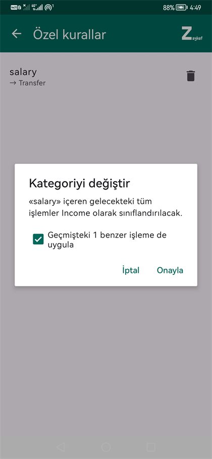 Bir özel kuralın kategorisini değiştirme