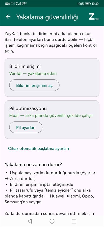 Yakalama güvenilirliği ekranı