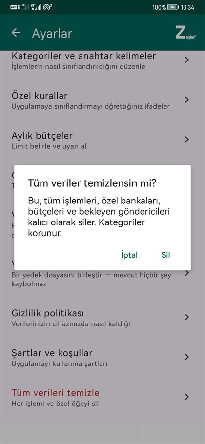 Tüm verileri temizleme onayı